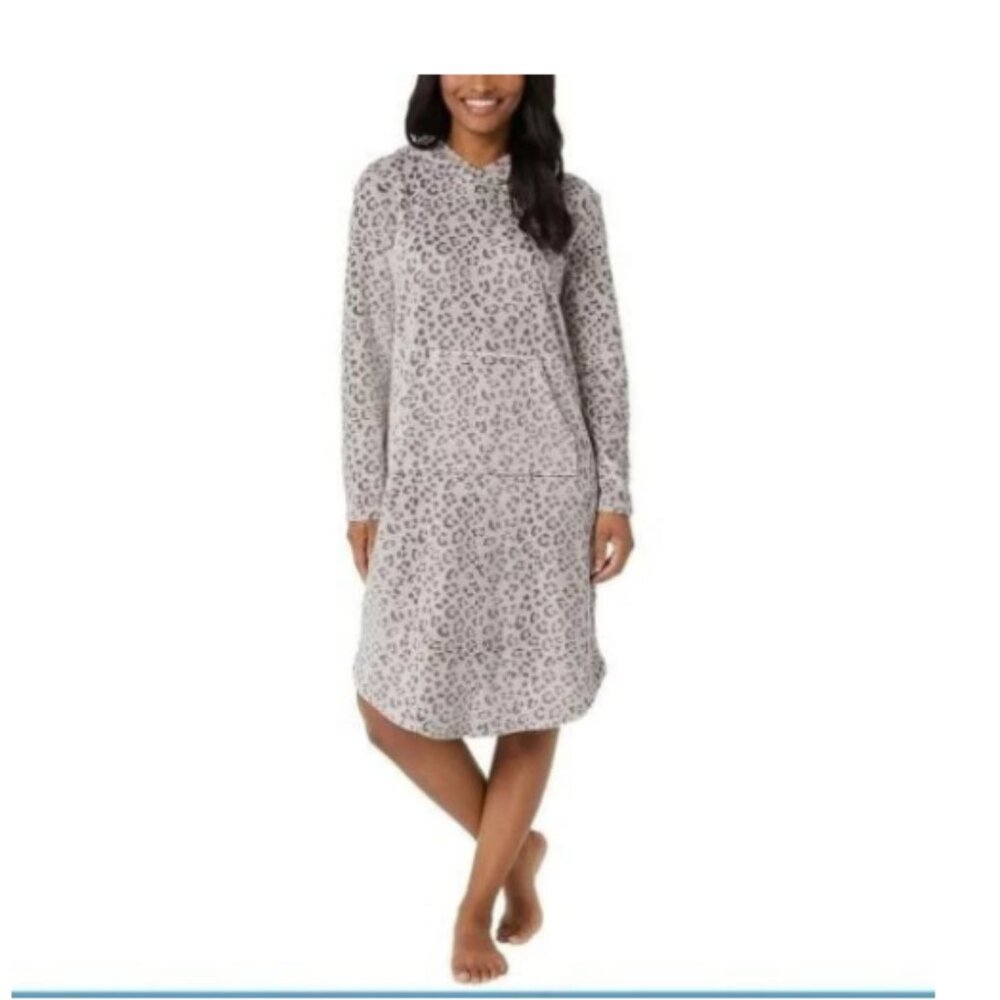 32 DEGREES Heat Women's Hooded Cozy Plush Sleep Lounger Leopard, S/M